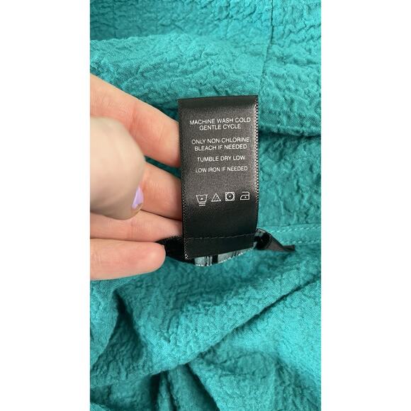 Ali Miles Tunic Top Womens XL Textured Asymmetric Cowl Neck Pullover Blue Teal - Picture 8 of 8